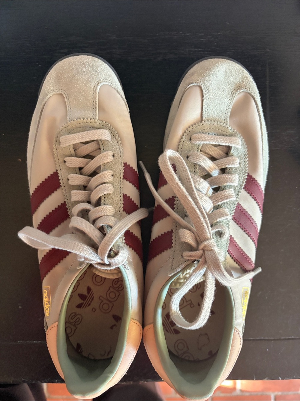 adidas Women’s Light Green Suede Sneakers with Maroon Stripes - Picture 3 of 4